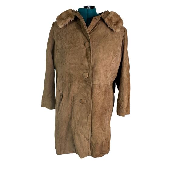 Vintage 1960s Youthmodes Petites Tan Suede Coat w Real Mink Collar, Union Made - Picture 1 of 16